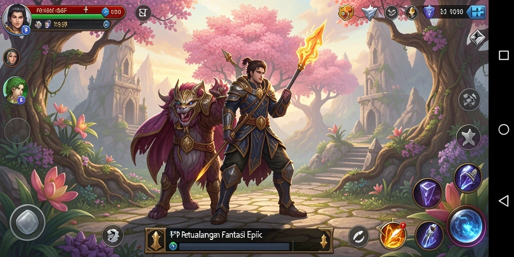 Screenshot dari 555F yang menunjukkan aksi pertarungan seru di dunia fantasi.