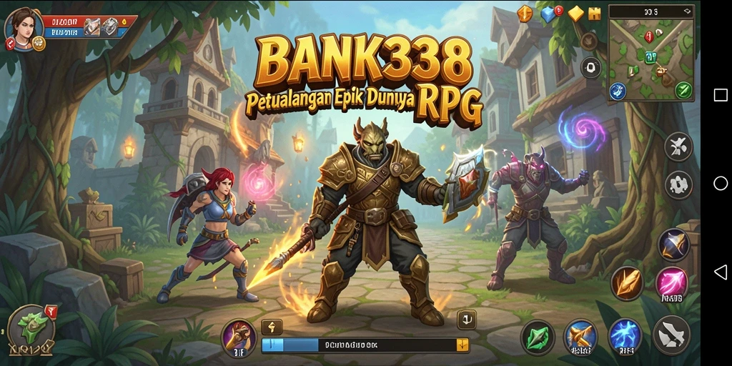 Tangkapan layar utama BANK338 menampilkan aksi pertarungan RPG yang mendebarkan.
