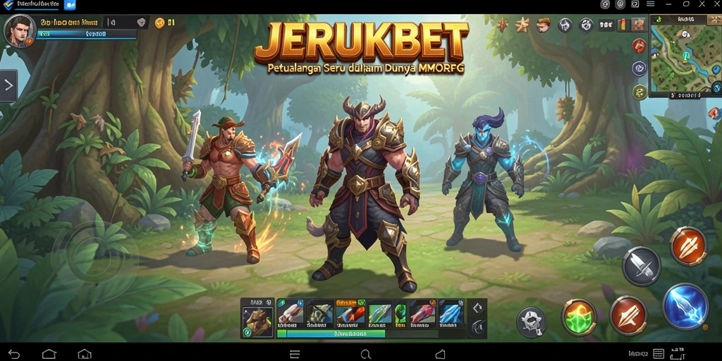 Menggambarkan aksi seru dalam game MMORPG JERUKBET.