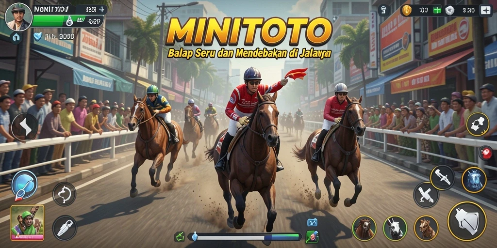 Screenshot gameplay MINITOTO menampilkan aksi balap yang mendebarkan di lintasan.