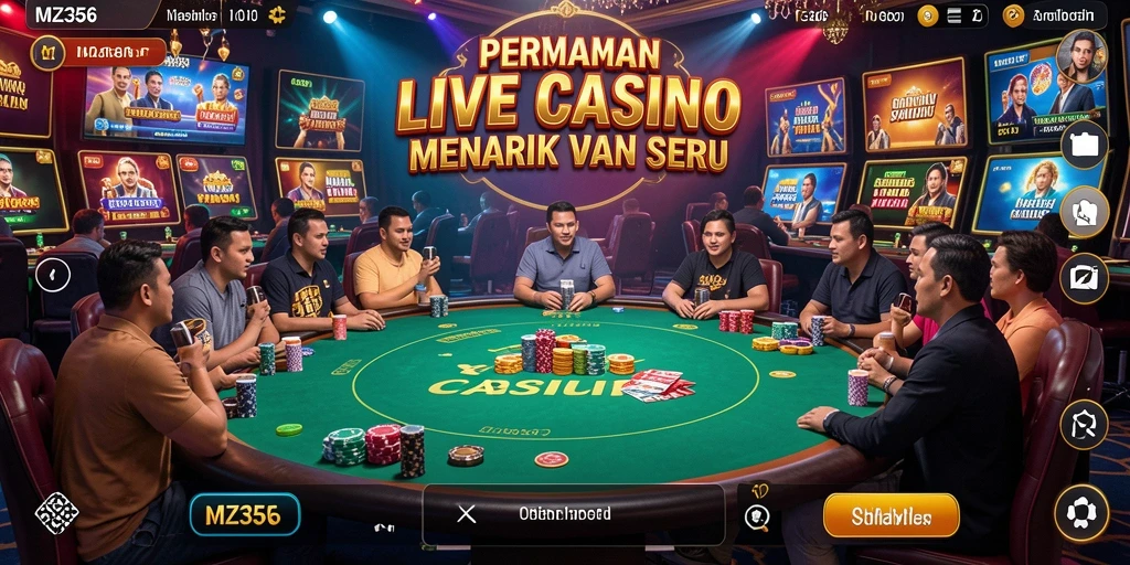 Gameplay interaktif MZ356 dengan dealer langsung dan suasana kasino.
