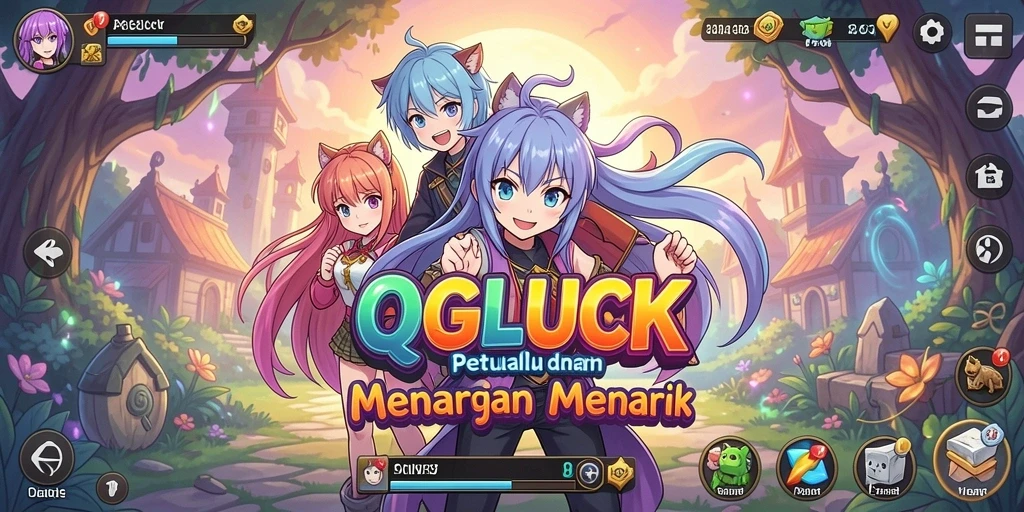 Tampilan gameplay QGLUCK yang menampilkan karakter Anime yang dinamis.