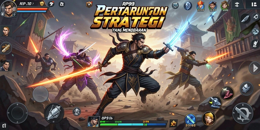 Tampilan gameplay RP99 menampilkan pertarungan strategis yang intens.